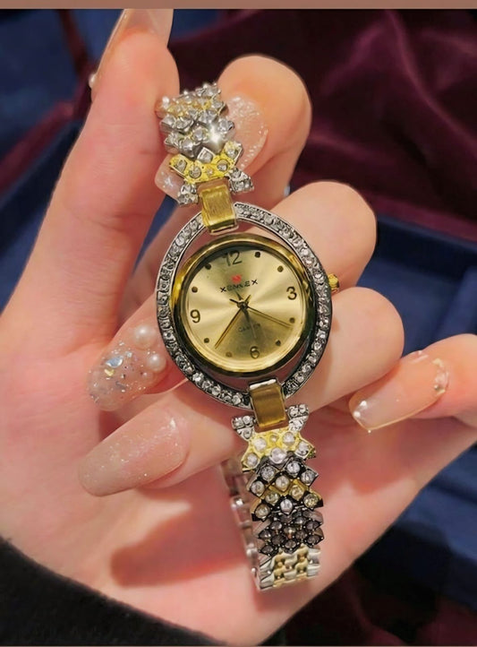 Two-Tone Oval Crystal Women's Watch