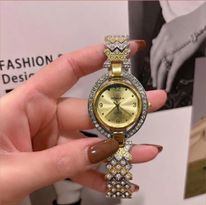 Two-Tone Oval Crystal Women's Watch