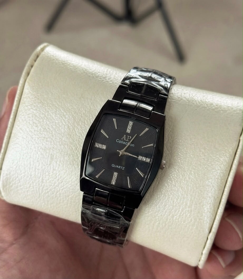 "AP Collection Black Rectangular Watch with Crystal Accents"
