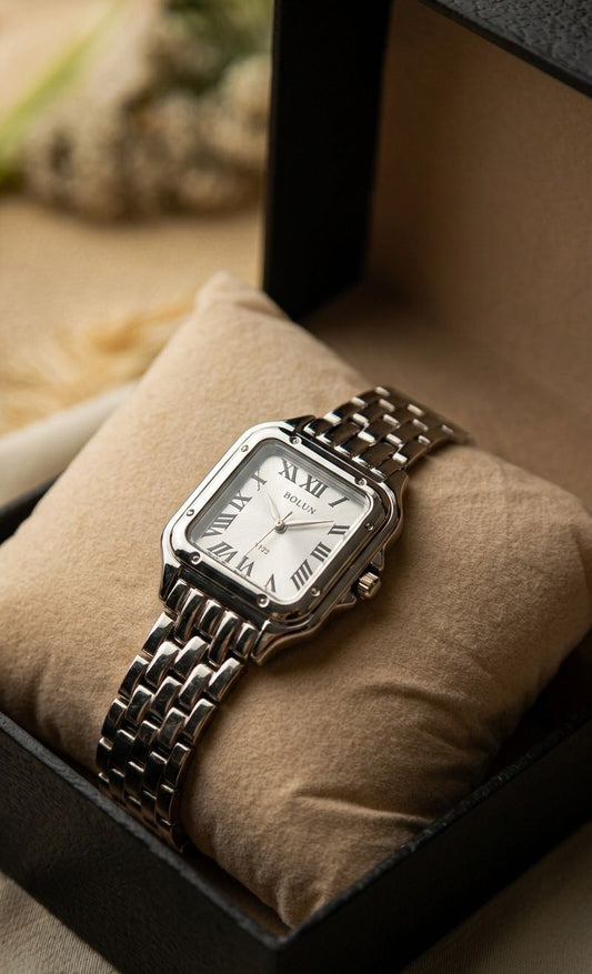 Bolun Classic Santos Square Stainless Steel Watch for Women