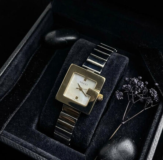 Gucci Gold & Silver G-Frame Square Watch – Mother of Pearl Dial Stainless Steel