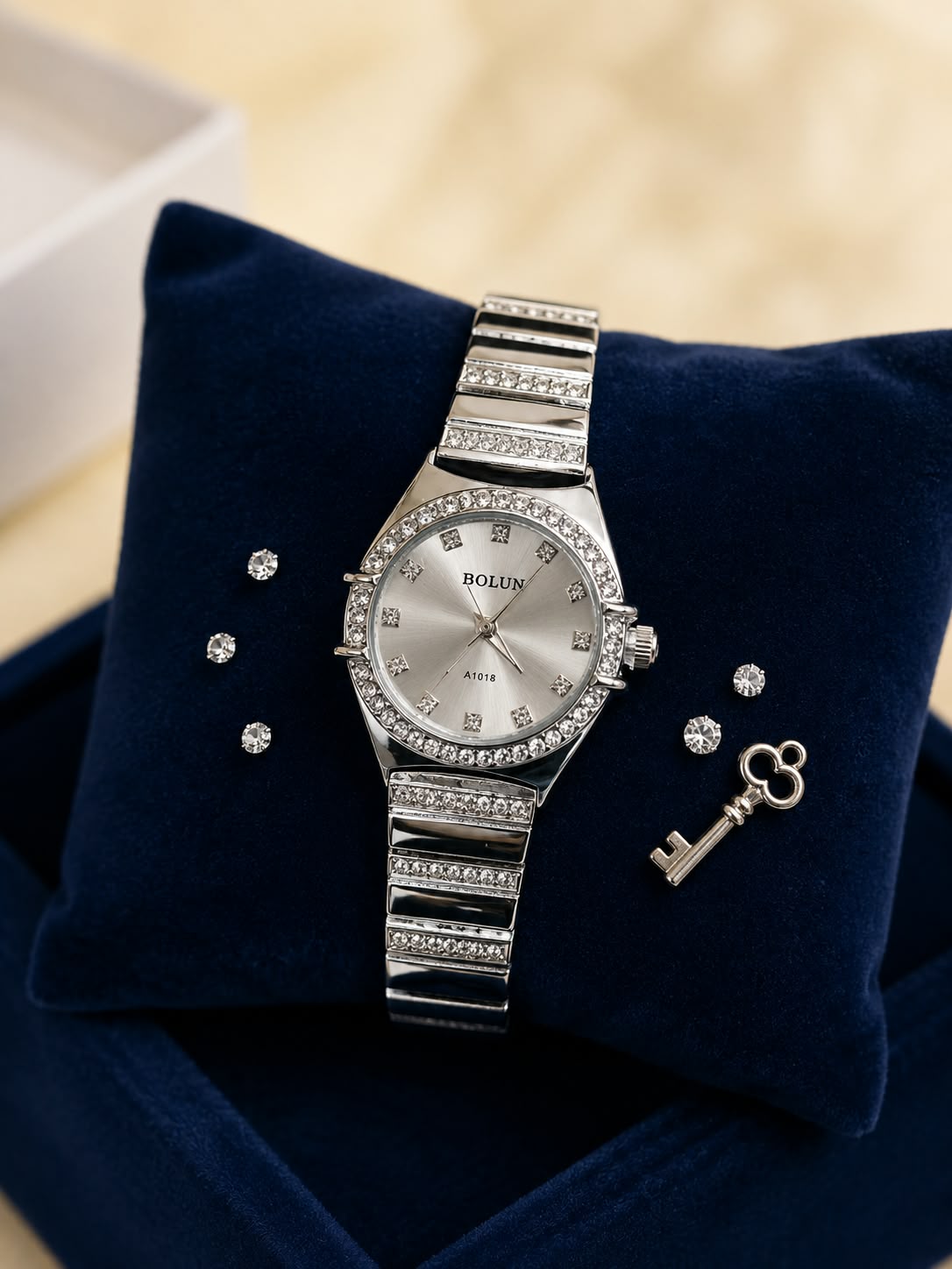 BOLUN Silver Rhinestone Dress Watch for Women
