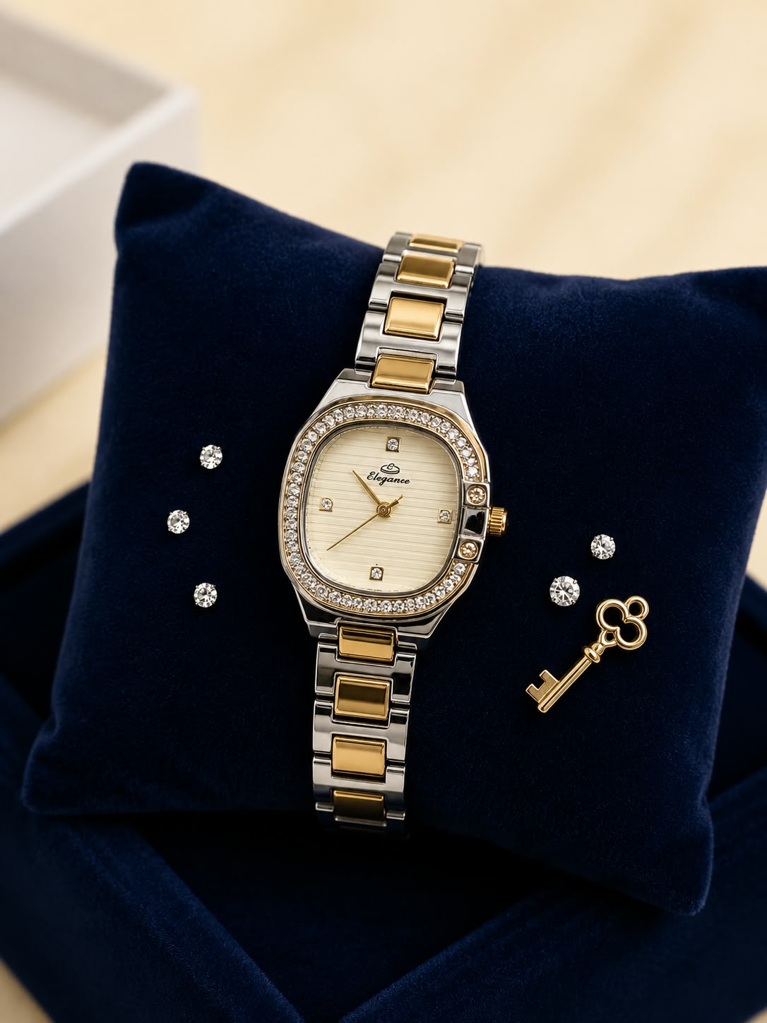 Classic Cushion-Cut Two-Tone Women's Watch Gift Set