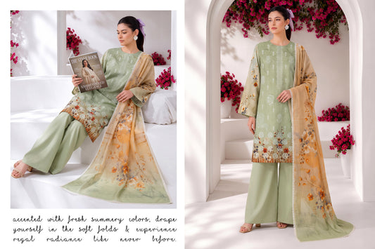 Pistachio Green & Amber Floral 3-Piece Printed Lawn Suit